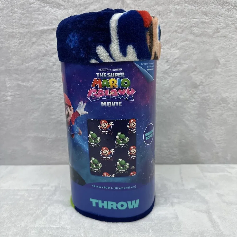 Super Mario Galaxy Movie Throw Blanket 46x60 Super Soft Plush Yoshi Kids Blue